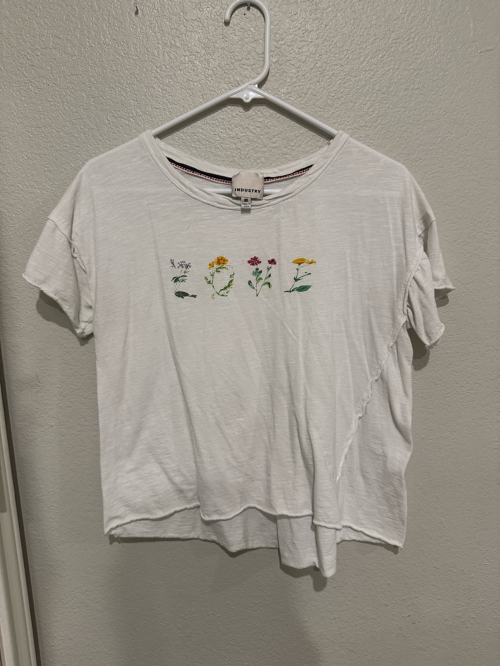 Industry White Short Sleeve Tee with Minimalist Spring Flowers